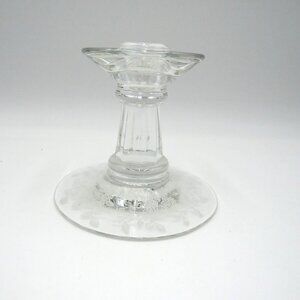 Vintage Candle Holder 4" Clear Glass Etched Floral Rose Design Cambridge (?)